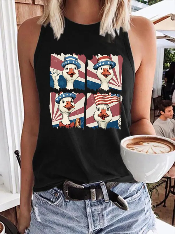 Women'S Independence Day, Big White Goose National Flag, Round-Necked Sleeveless Vest