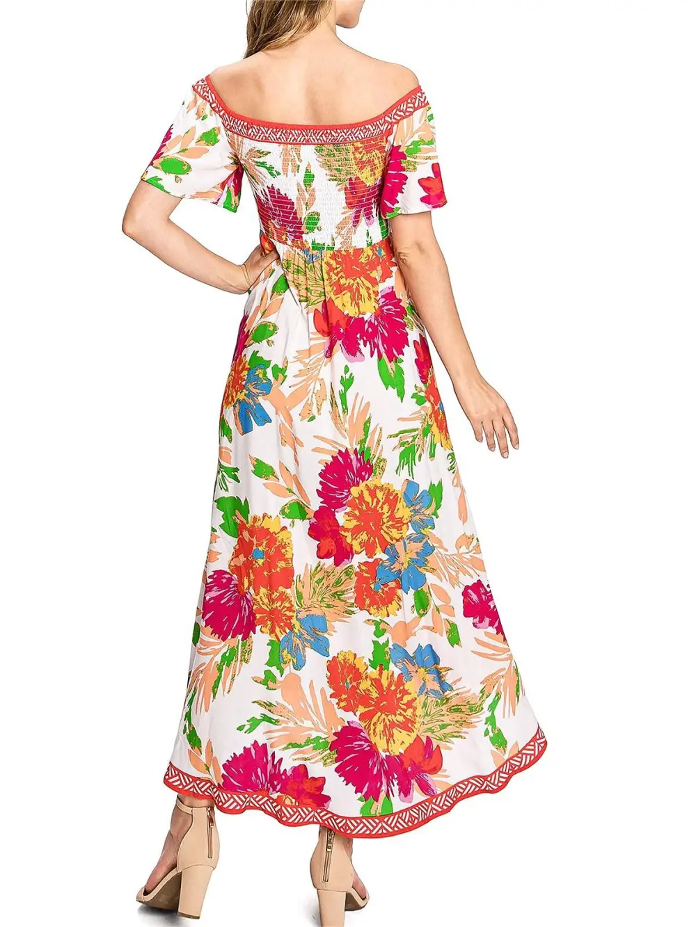Black and Red Floral Off - Shoulder Dress