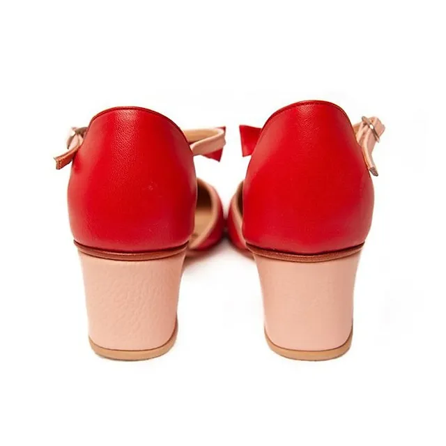 Women's Sandals Plus Size Party Daily Block Heel Round Toe Elegant Sweet PU Leather Buckle Black Red
