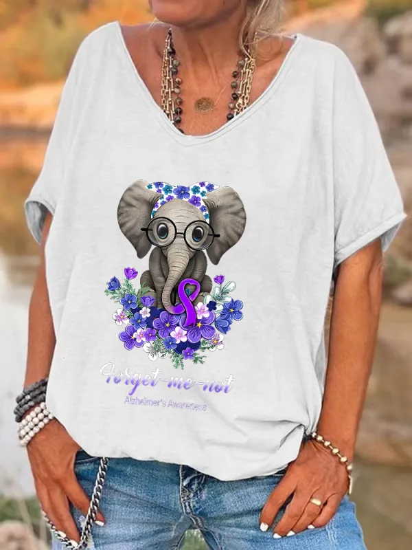 Women'S Forget-Me-Not Alzheimer'S Awareness V-Neck Short-Sleeved T-Shirt
