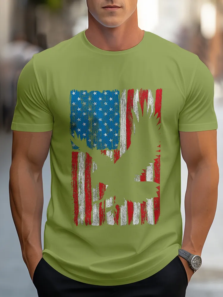 Man'S The Stars And Stripes And The Eagle Round-Neck Short-Sleeved T-Shirt
