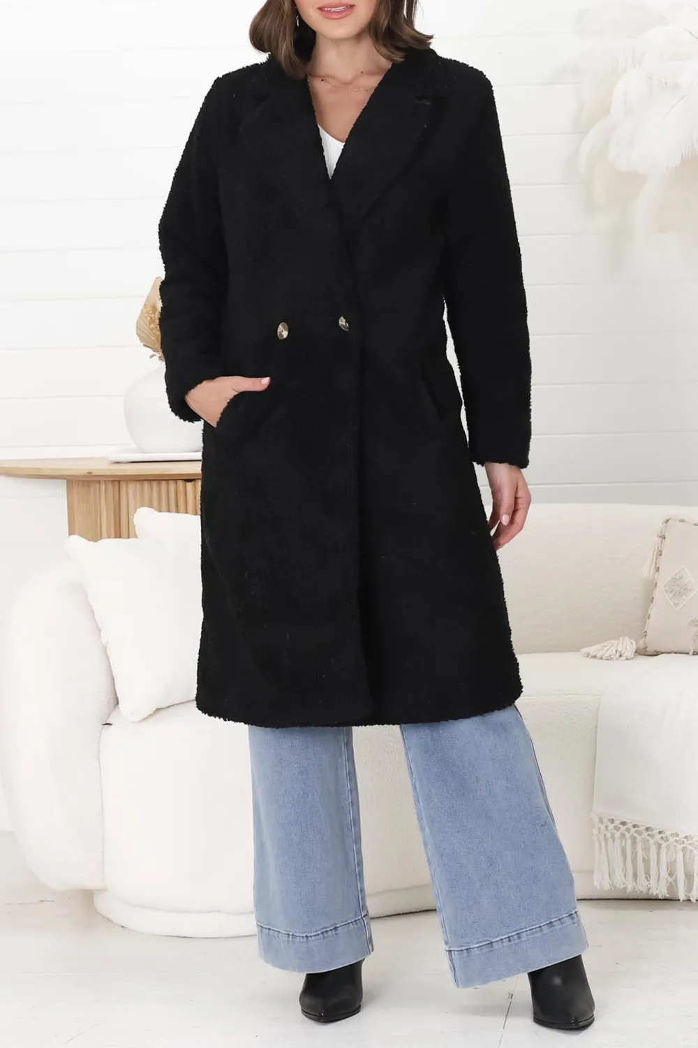 Lapel Collared Long Teddy Coat