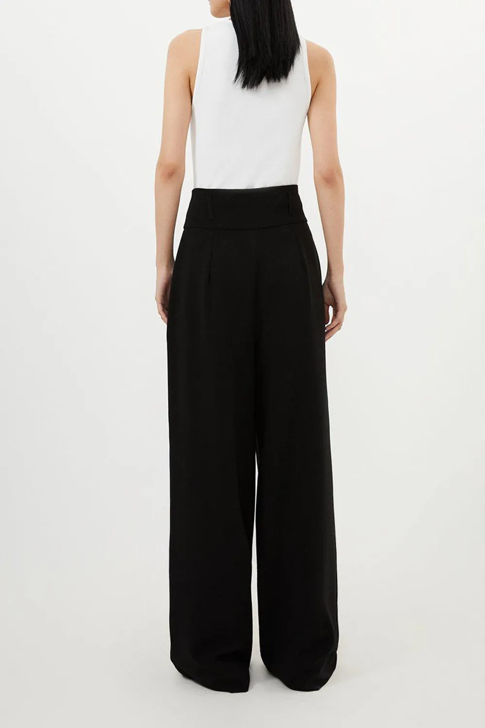 Compact Stretch Essential Tailored High Waist Wide Leg Trouser