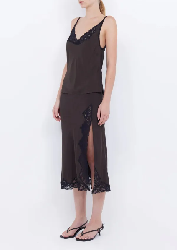 Lace Trimmed Sleeveless Slit Midi Dress