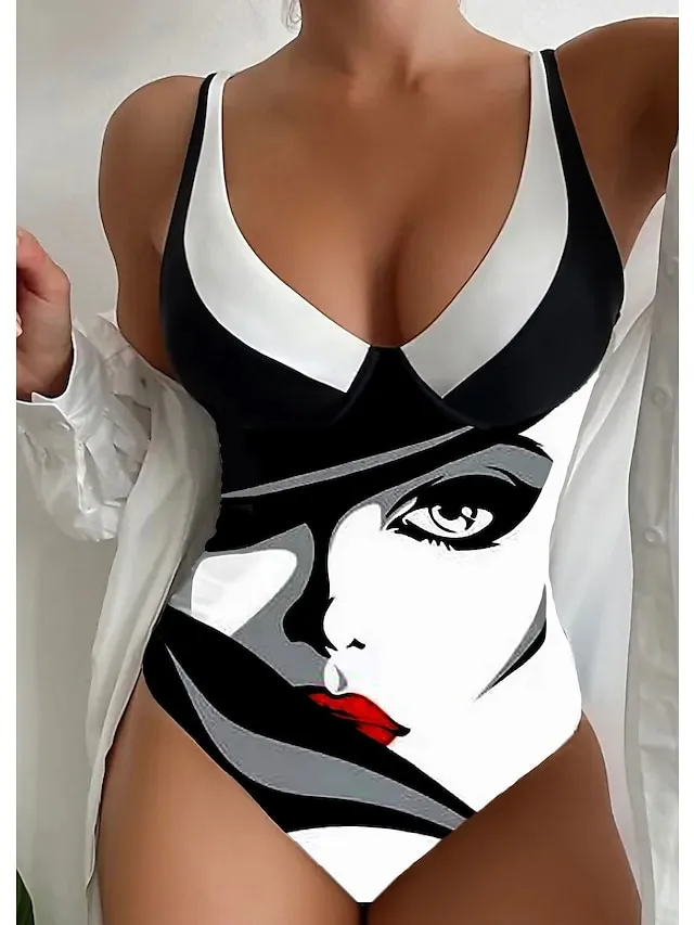 Women's Swimwear One Piece Normal Swimsuit Tummy Control Printing Graphic Black Brown Bodysuit Bathing Suits Sports Beach Wear Summer
