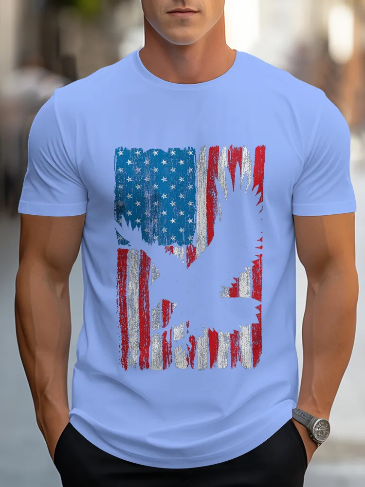 Man'S The Stars And Stripes And The Eagle Round-Neck Short-Sleeved T-Shirt