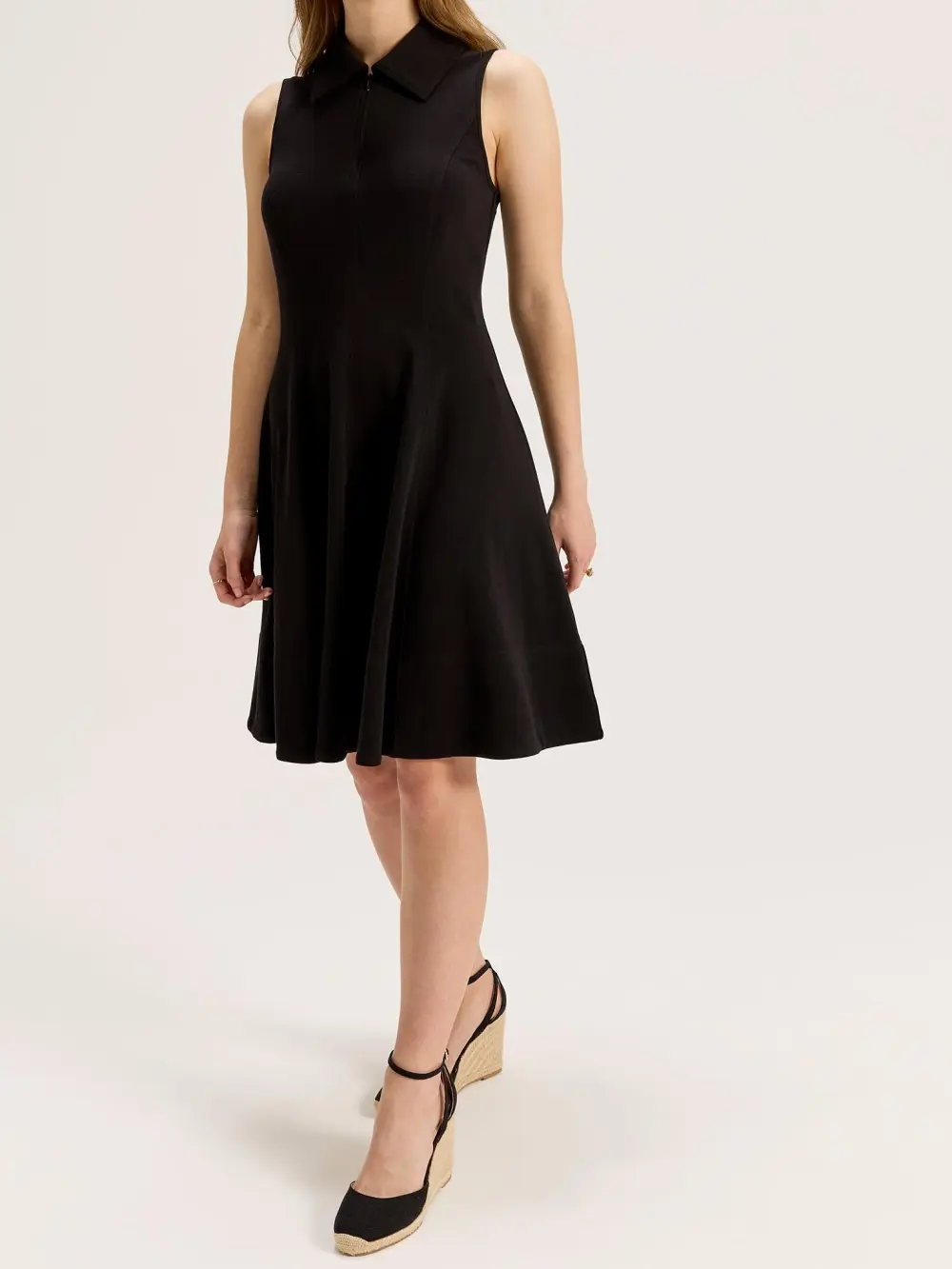 Sleeveless Zipper Neck Pleated Flare Dress