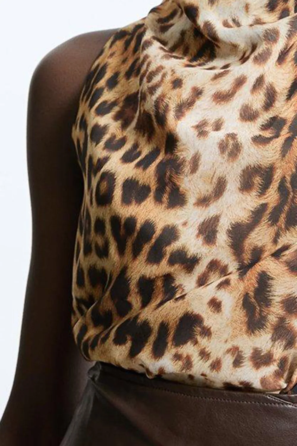 Georgette Leopard Draped Halter Woven Top