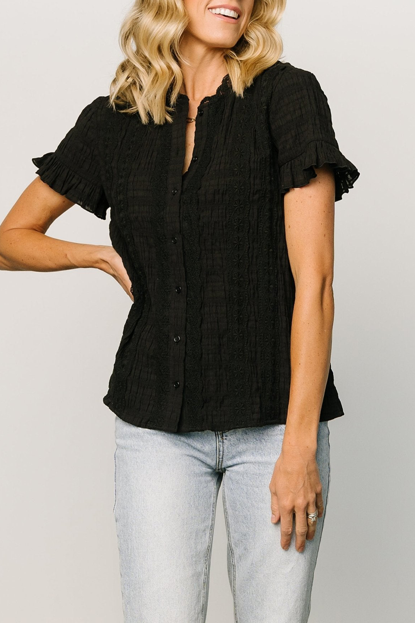 Simple Texture With Lotus Leaf Edge Shirt