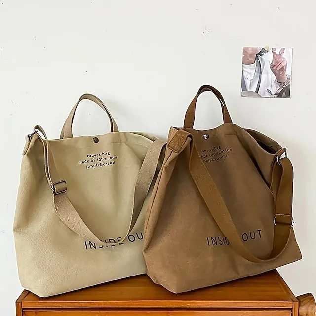 Casual Large-capacity Fashion Shoulder Bag Alphabet Print Zipper Trendy Handbag With Adjustable Strap Women Canvas Shoulder Bag Fashion Big Tote Khaki Black Green