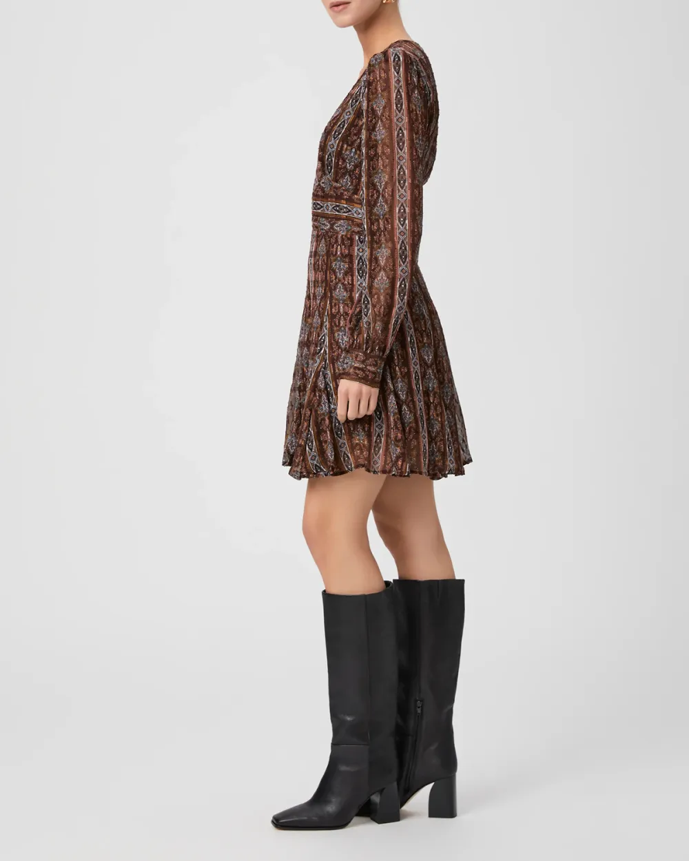 Brown And Red Striped Wrap Mini Dress