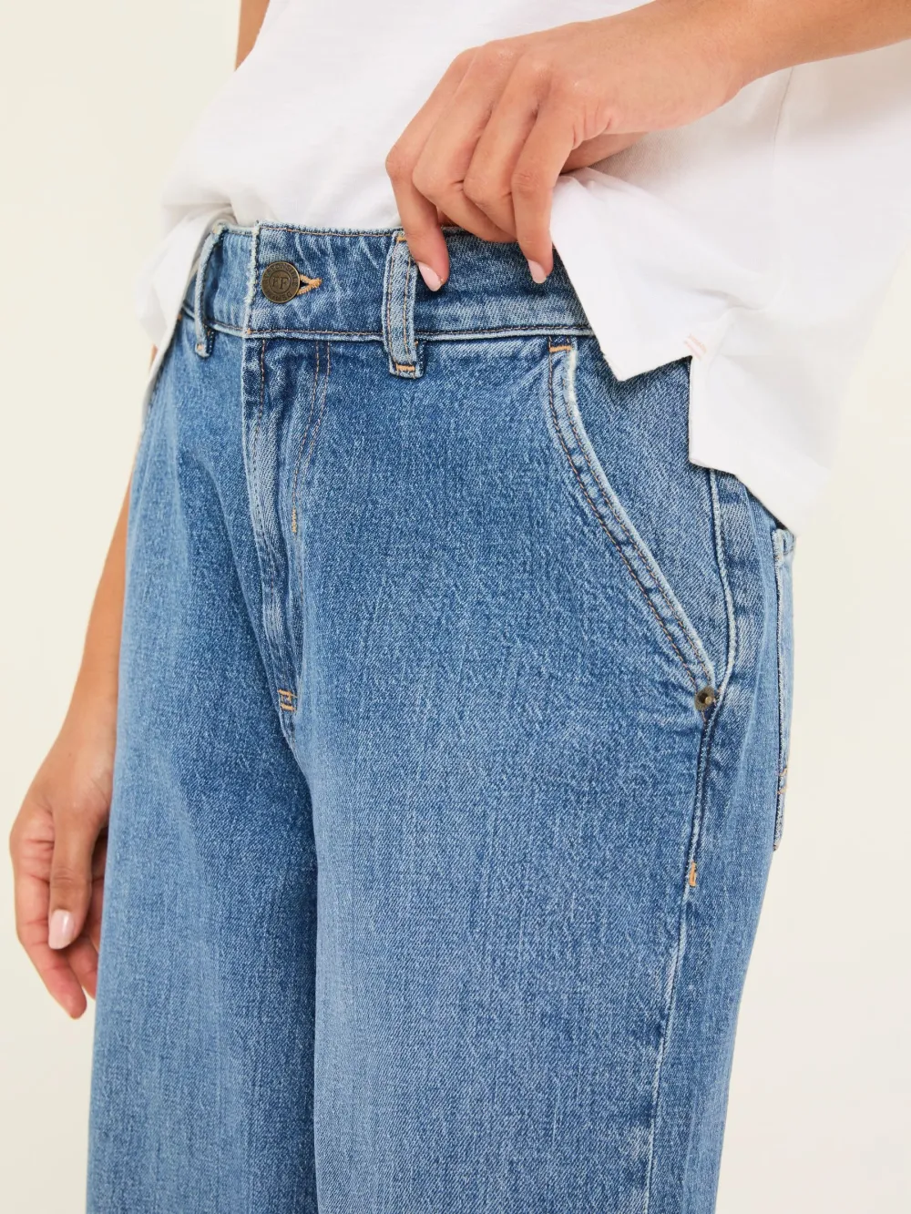 Casual Blue Denim Wide Leg Crop Jeans