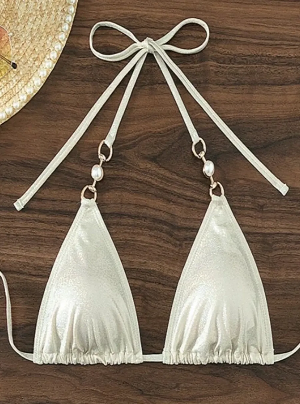 Sparkle Pearl Chain White Bikini Set