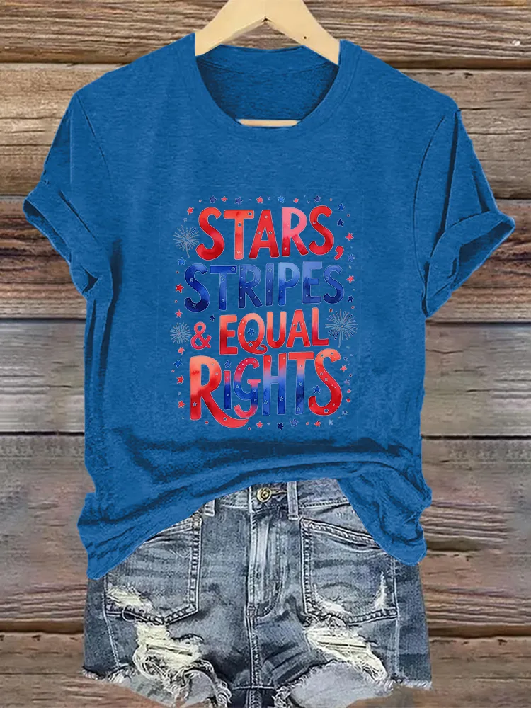 Woman'S Stars Stripes Equal Rights Crew Neck Short Sleeve T-Shirt