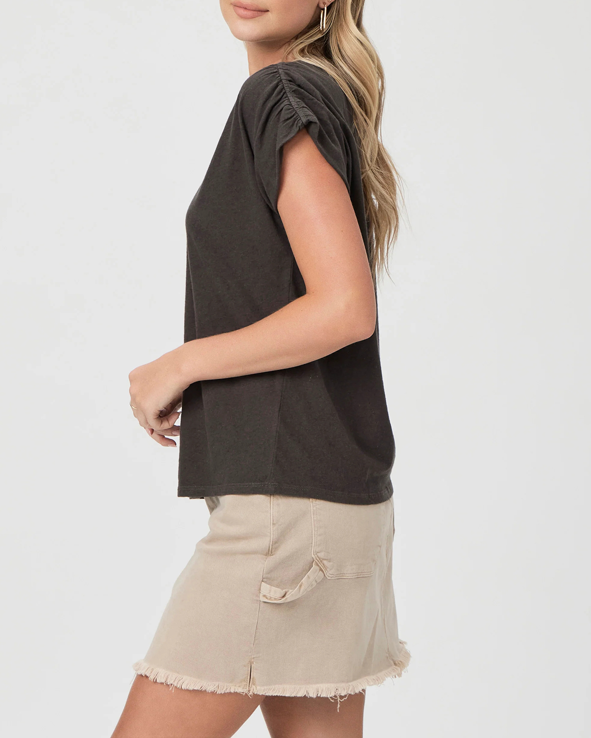 Faded Black Relaxed Fit Short Sleeve Top