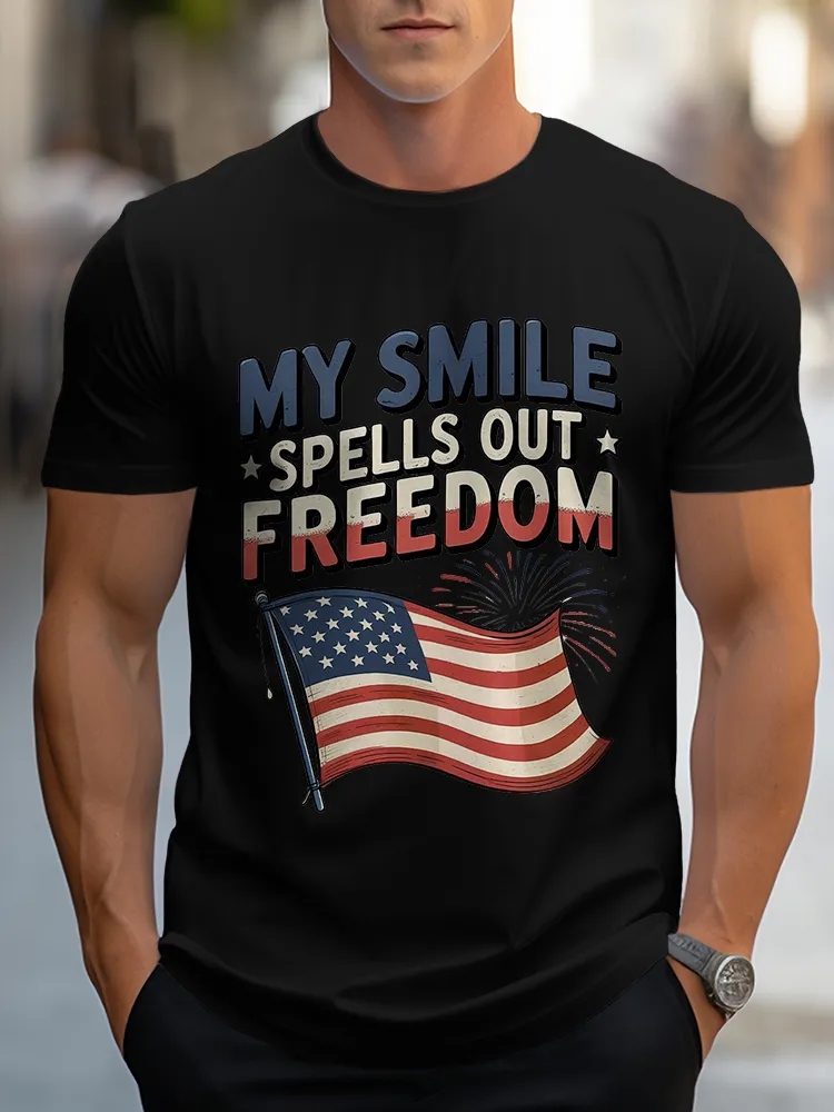 Man'S My Smile Spells Out Freedom Round-Neck Short-Sleeved T-Shirt