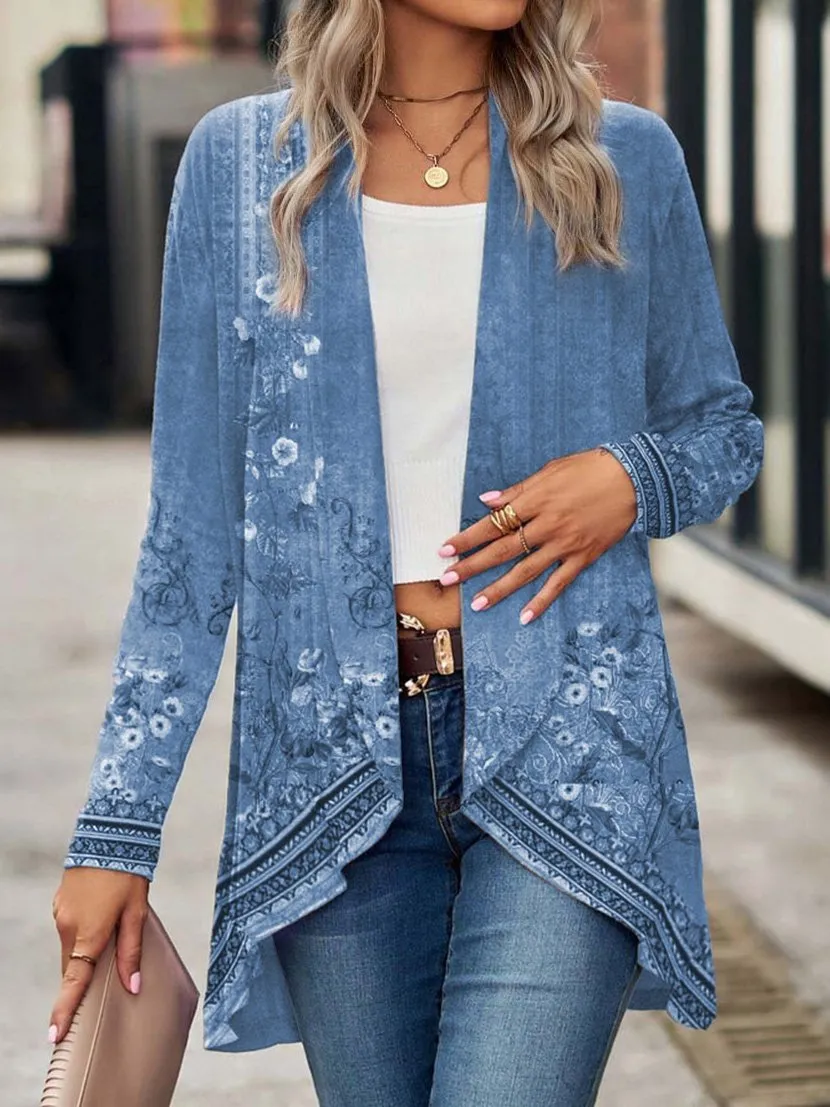 Loose Casual Printed Kimono Cardigan