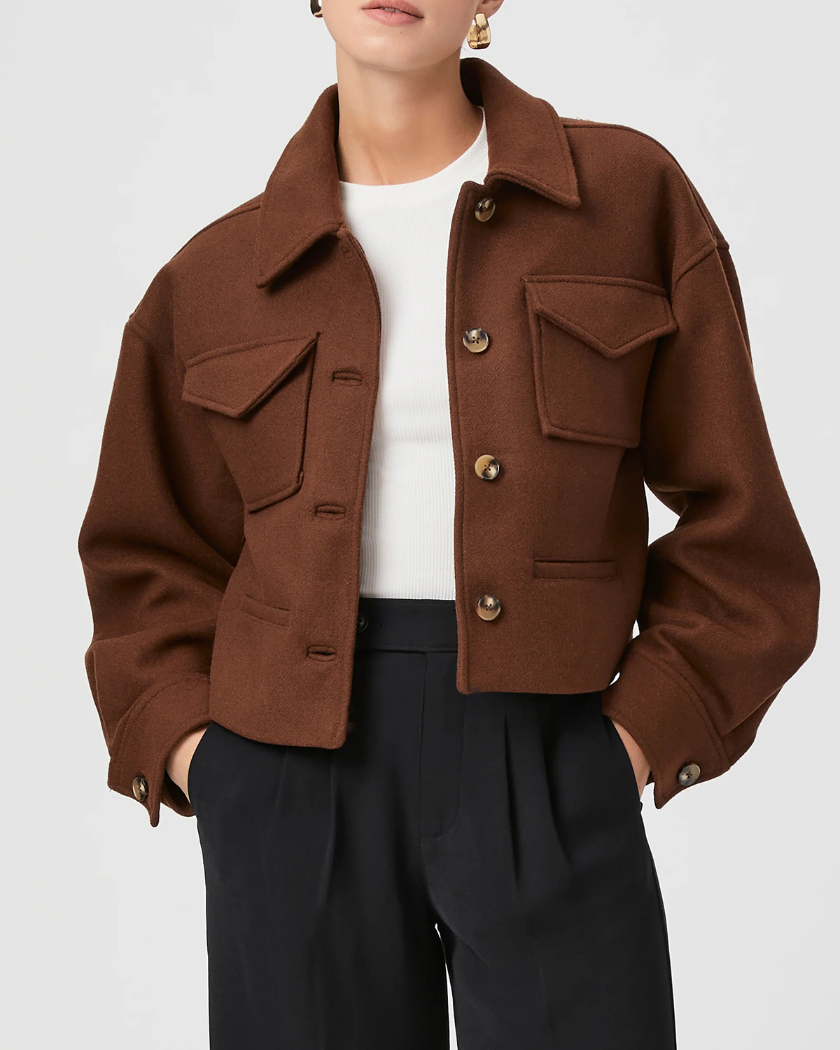Brown Wool Blend Cropped Jacket