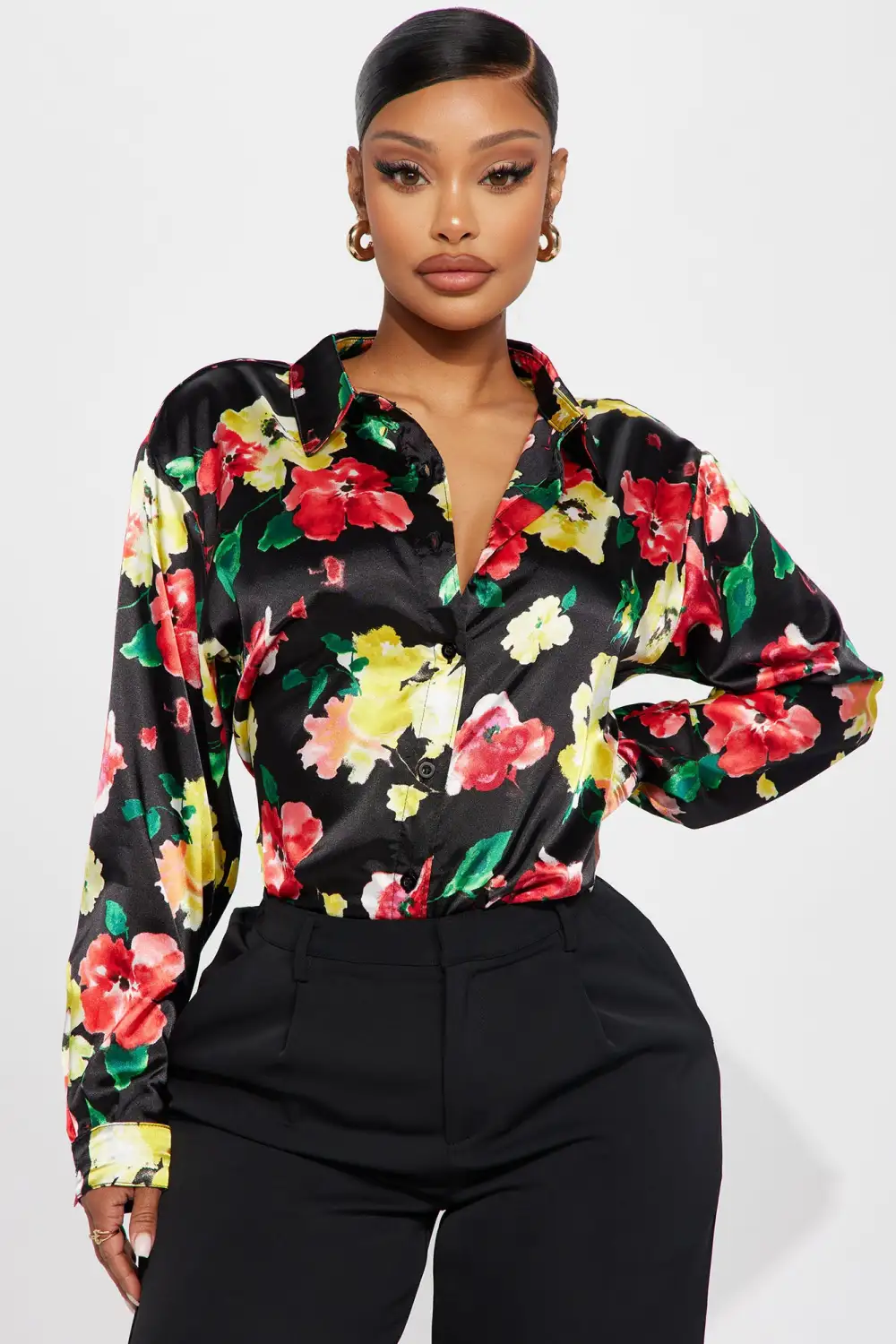 Growing Daily Satin Shirt - Black