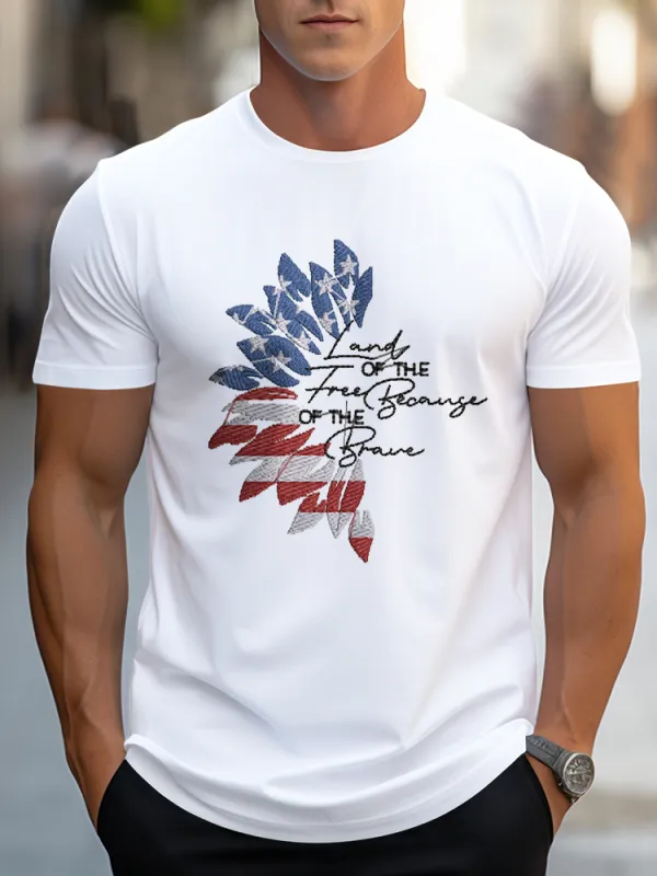 Man'S Land Of The Free Because Of The Brave Round-Neck Short-Sleeved T-Shirt