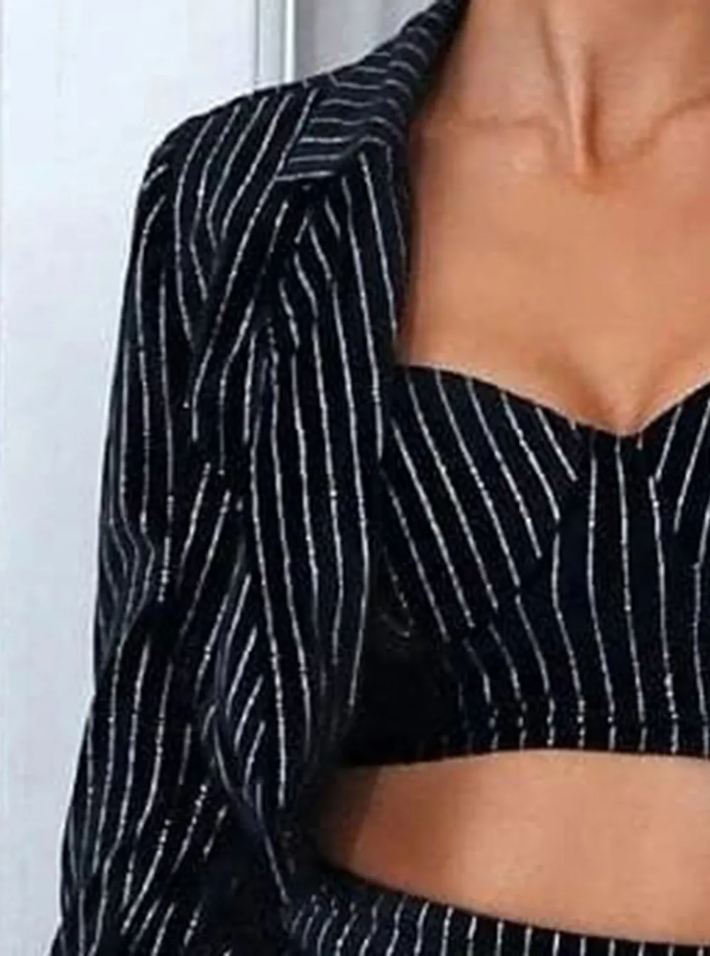 Backless Long Sleeve Black Pinstriped Set