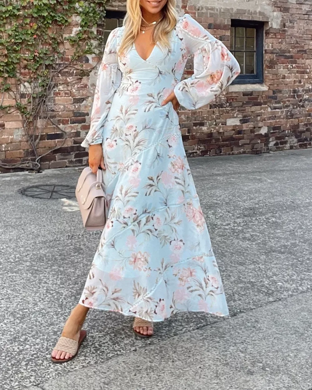 Chiffon Print Long Sleeve Maxi Dress