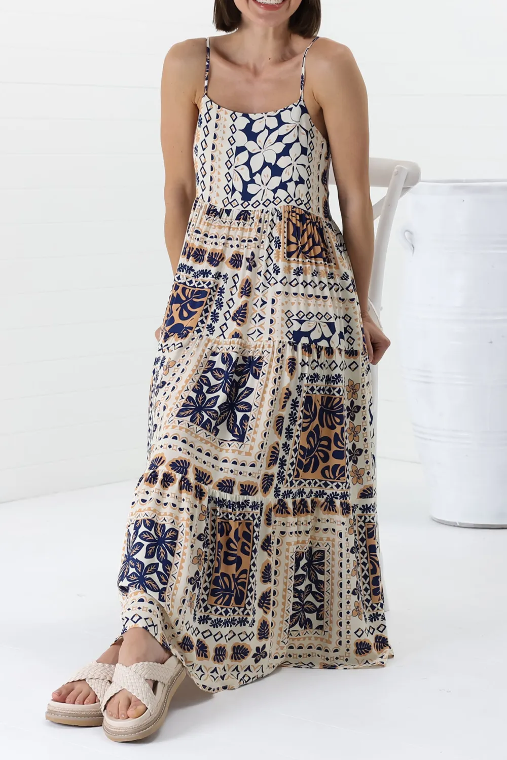 Multicolor Patchwork Print Maxi Dress