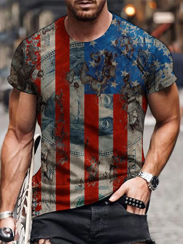 Man'S Independence Day Print Round-Neck Short-Sleeved T-Shirt