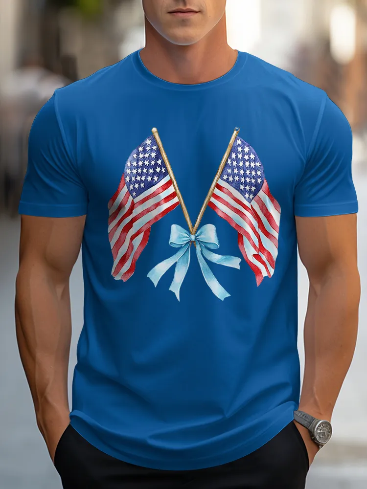 Man'S The Stars And Stripes Bow Round-Neck Short-Sleeved T-Shirt