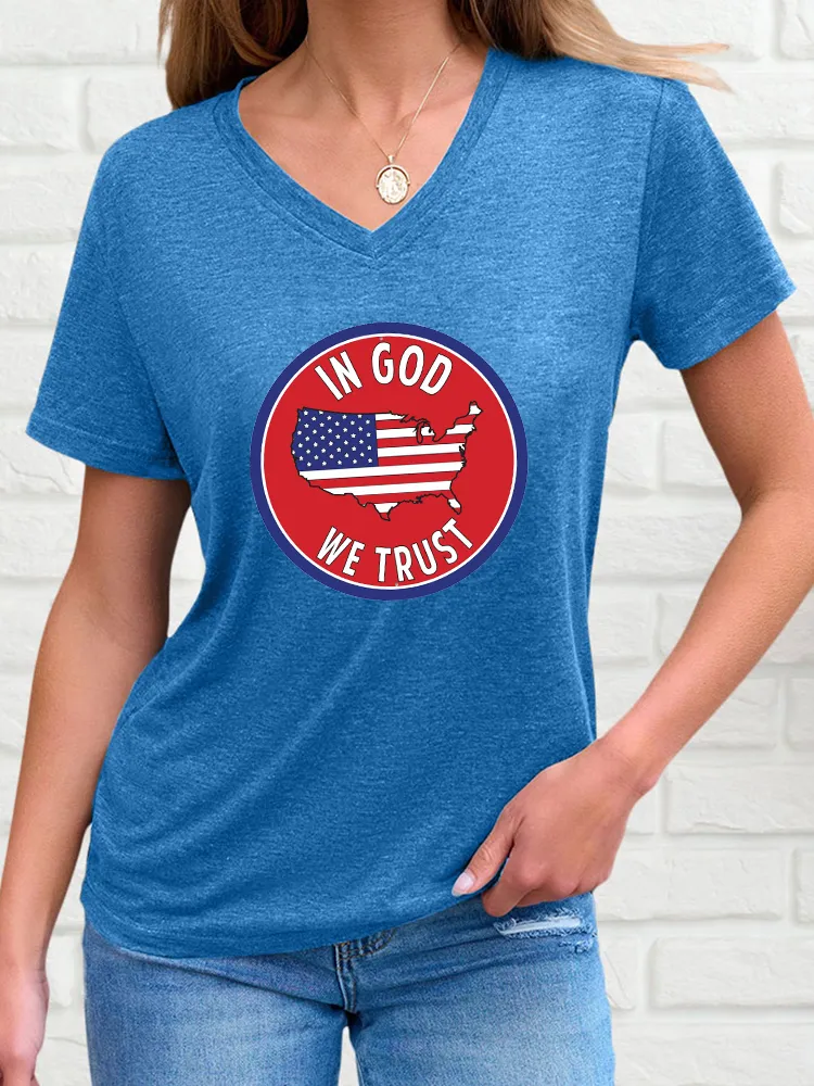 Woman'S In God We Trust V-Neck And Short Sleeves T-Shirt
