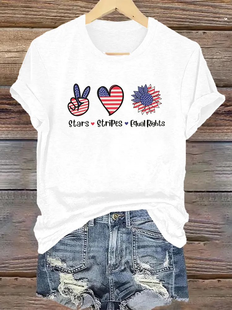 Woman'S Stars Stripes Equal Rights Crew Neck Short Sleeve T-Shirt