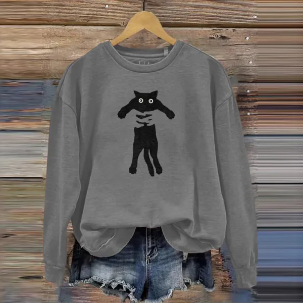 Women's Hugging Black Cat Abstract Art Painting Sweatshirt