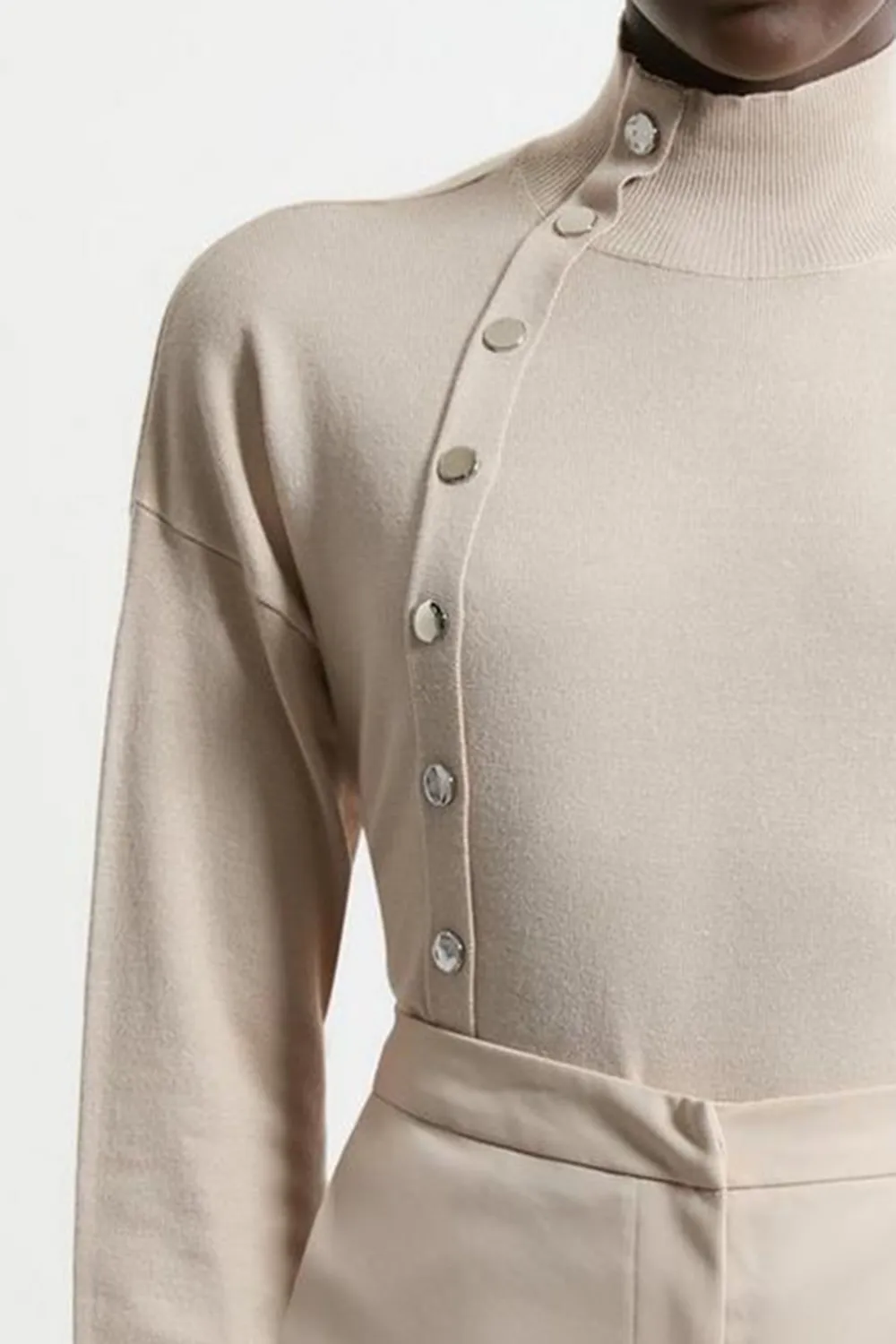 Viscose Blend Popper Detail Knit Jumper