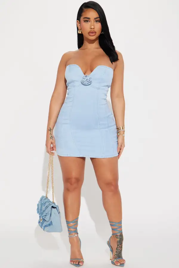 Know My Worth Sweetheart Mini Dress - Light Blue