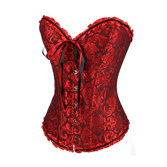 Women's Corsets Trachtenmieder Christmas Halloween Wedding Party Birthday Party Xmas Plus Size Apricot Creamy-white Black Red Country Bavarian Overbust Corset Hook & Eye Lace Up Tummy Control Push