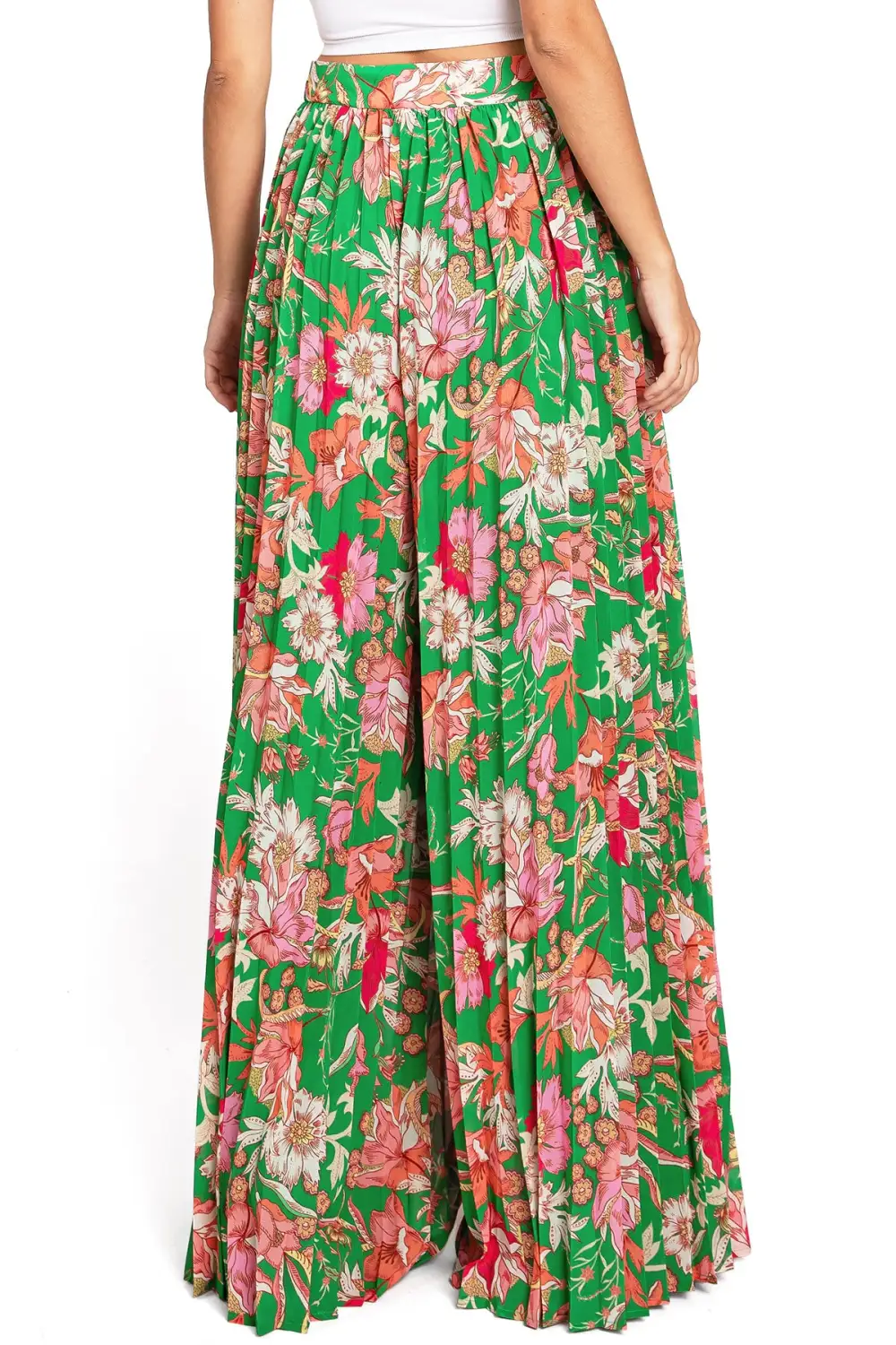 Green and Pink Floral Print Palazzo Pants