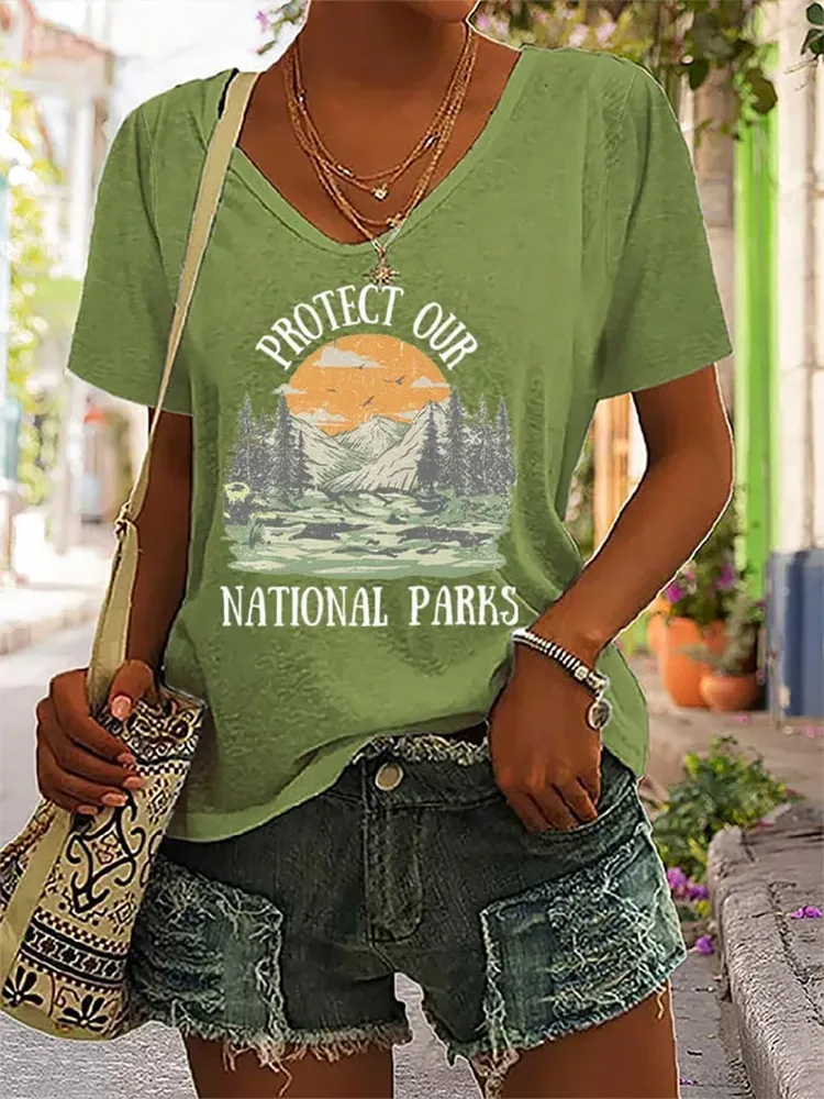 Women'S Protect Our National Parks Printed Short-Sleeved T-Shirt