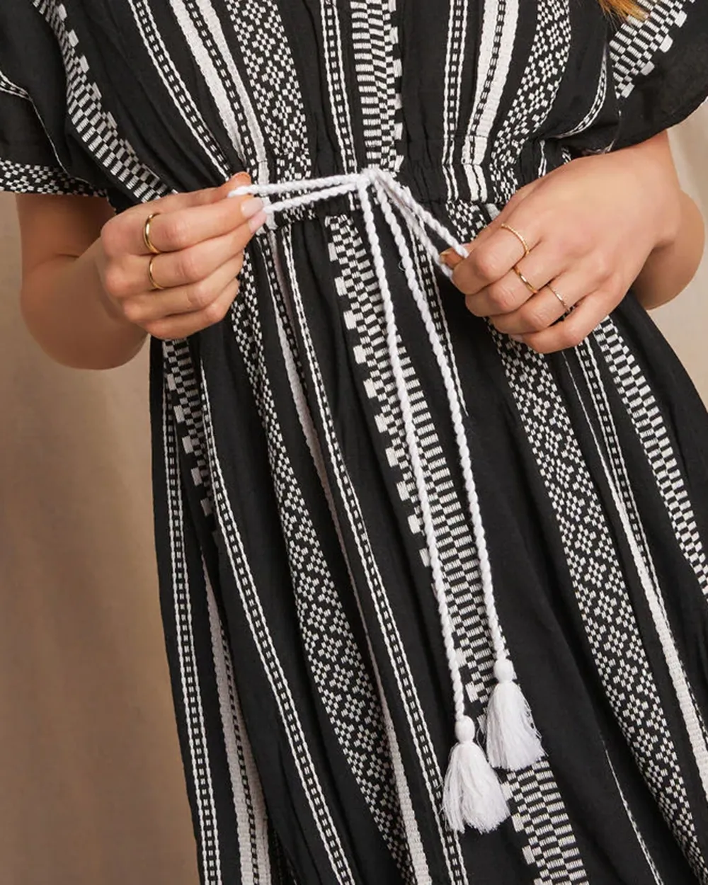 Embroidered Cinched Waist Midi Dress