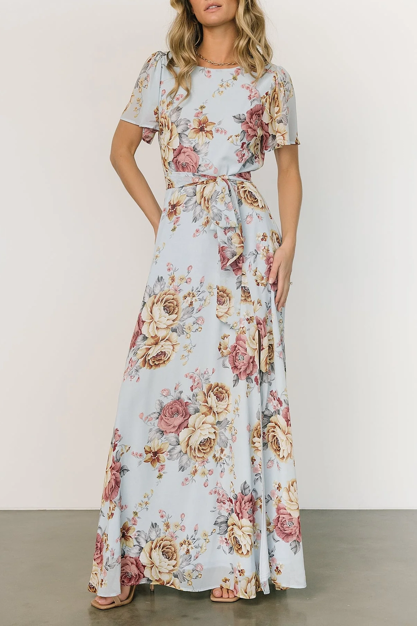 High-Waisted Versatile Slimming Round-Neck Floral Pattern Dress
