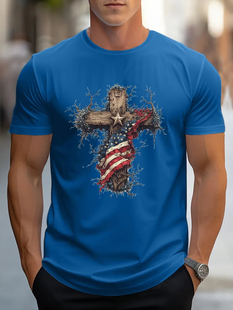 Man'S Independence Day and Faith Round-Neck Short-Sleeved T-Shirt