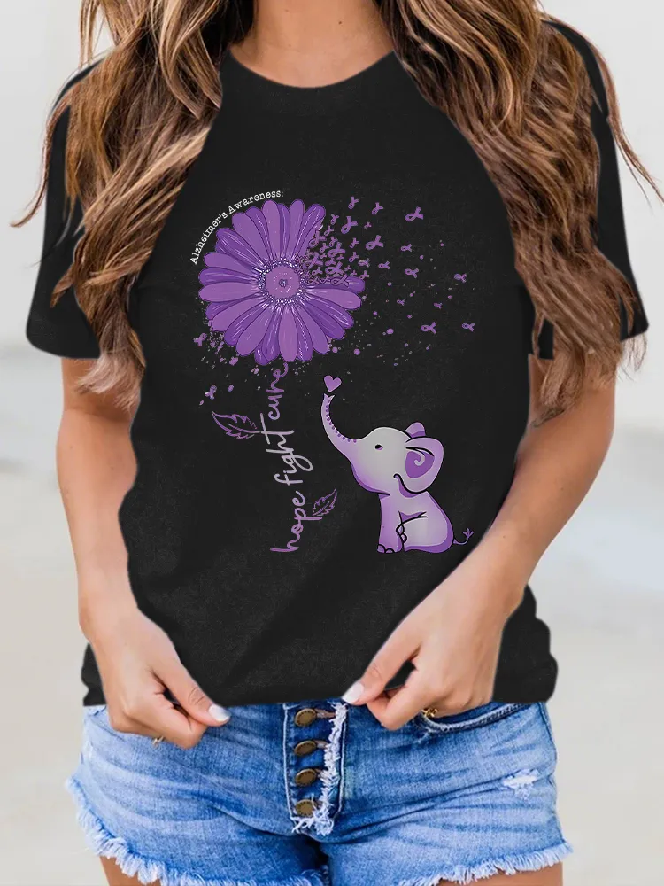 Women'S Hope Forget Cure Alzheimer'S Awareness Round-Neck Short-Sleeved T-Shirt