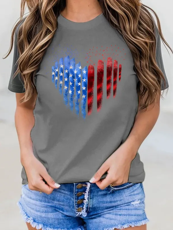Heart Print Round-Neck Short-Sleeved T-Shirt