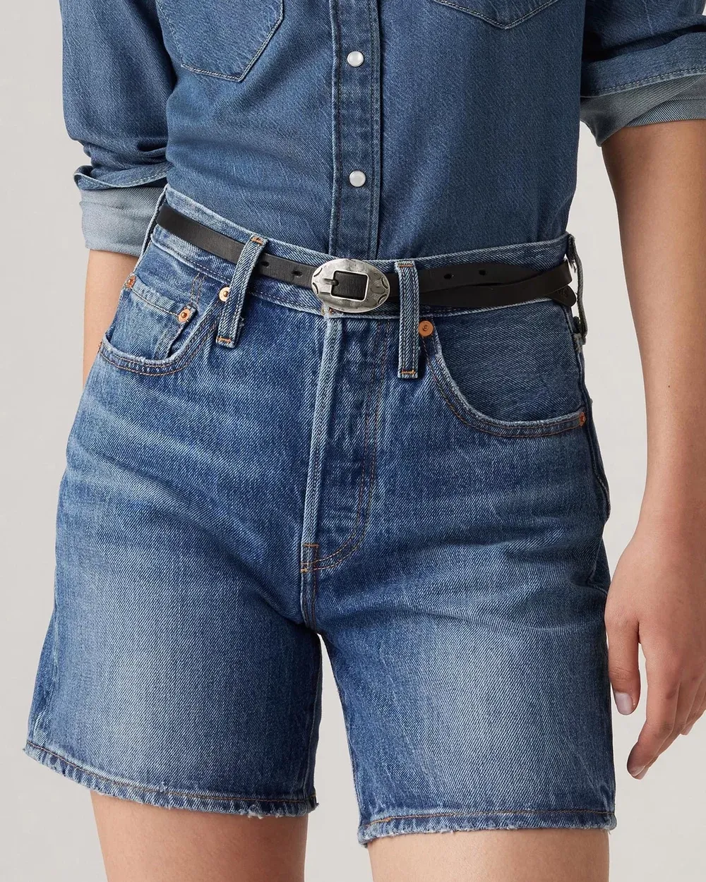 Blue Raw Edge Denim Shorts