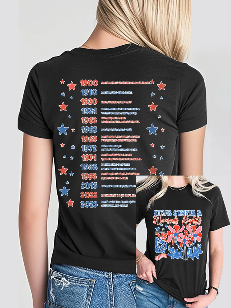 Woman'S Stars Stripes And Women'S Rights Crew Neck Short Sleeve T-Shirt