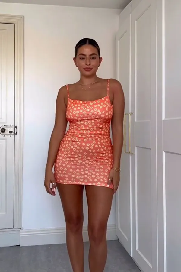 Floral Mesh Mini Dress - Orange