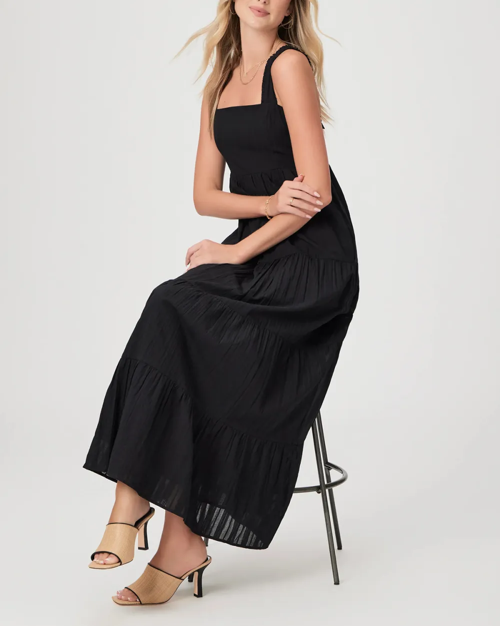 Black Tiered Skirt Maxi Dress