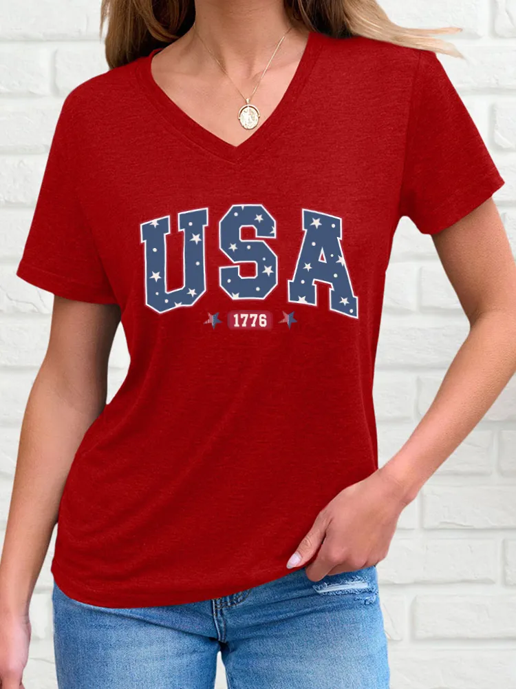 Women'S USA 1776 Print Short-Sleeved T-Shirt