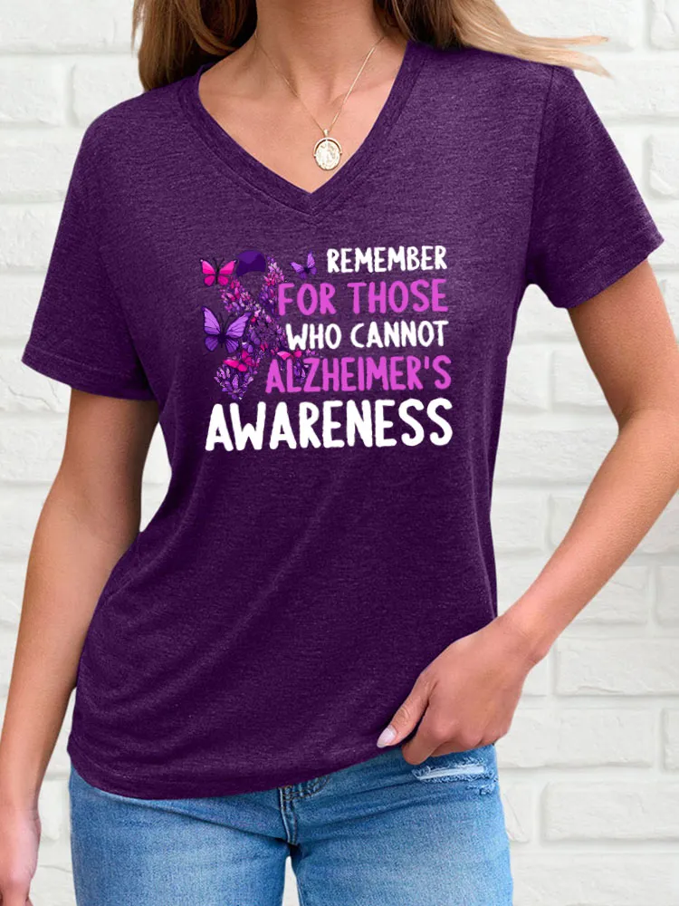 Women'S Short-Sleeved T-Shirt Remember For Those Who Cannot Alzheimer'S Awareness Prints
