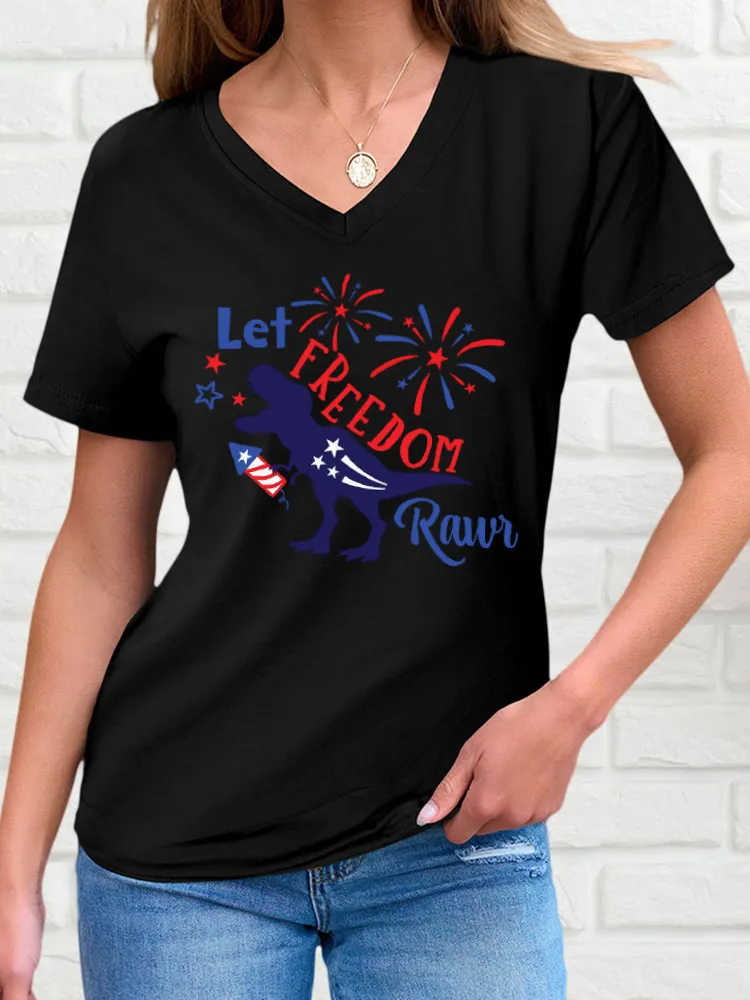 Women'S Let Freedom Rawr Print Short-Sleeved T-Shirt
