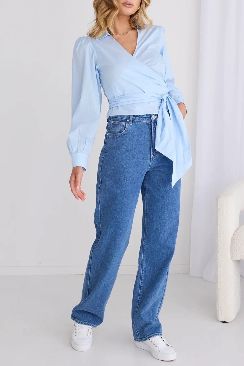 Cut Out Blue Wrap Shirt